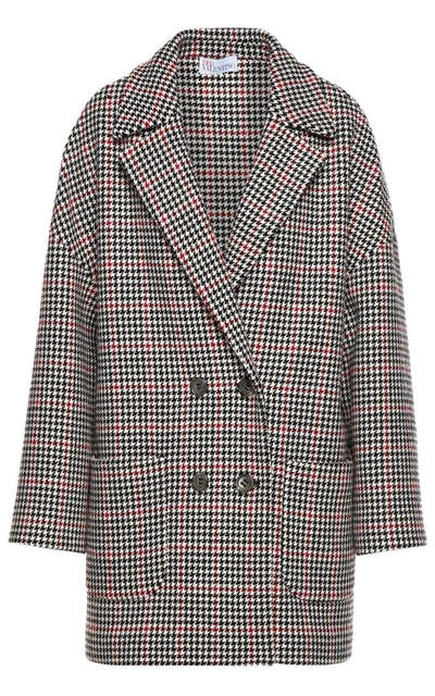 Shop Red Valentino Houndstooth-check Wool-blend Coat In Nero