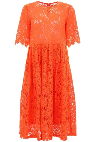 Shop Ganni Jerome Lace Dress In Big Apple Red|rosso