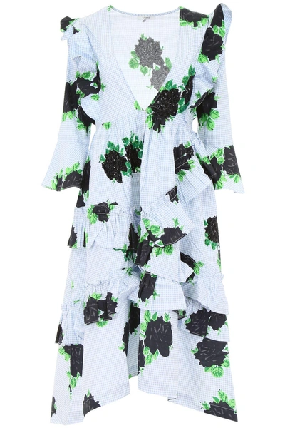 Shop Ganni Pine Ruffle Dress In Serenity Blue|verde
