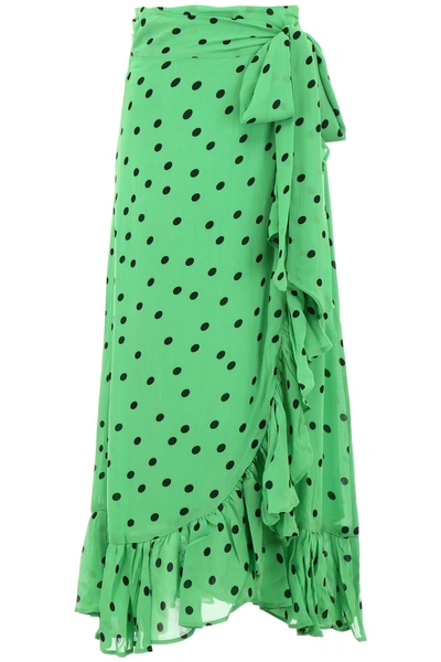 Shop Ganni Dainty Polka Dots Skirt In Classic Greenverde