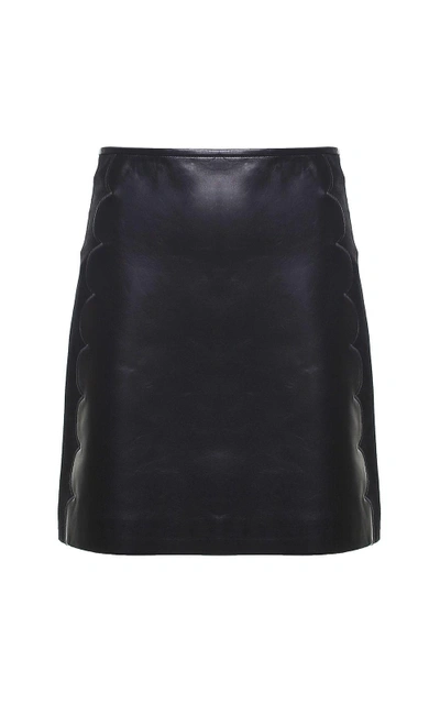 Shop Red Valentino Scalloped Leather And Suede Mini Skirt In Nero
