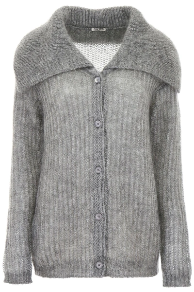 Shop Miu Miu Mohair Cardigan In Grigiogrigio