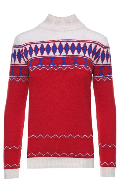 Shop Maison Margiela Fair Isle Intarsia-knit Wool-blend Sweater In Rosso