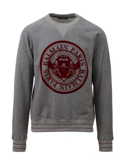 Shop Balmain Grey Crewneck Sweatshirt