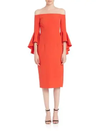 Shop Milly Selena Italian Cady Bell Sleeve Dress In Flame