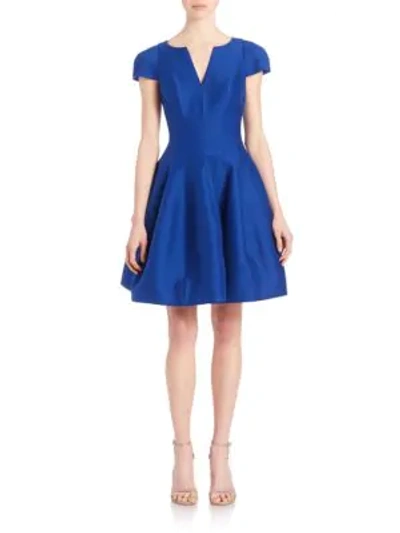 Shop Halston Heritage Cap-sleeve Sateen Dress In Cobalt