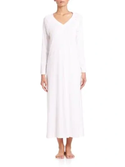 Shop Hanro Women's Pure Essence Long-sleeve Gown In Off White