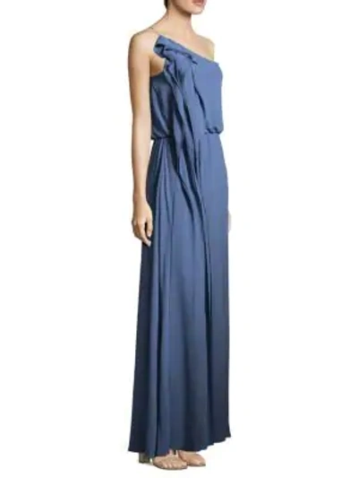 Shop Bcbgmaxazria Drape One-shoulder Dress In Light Vintage Wash