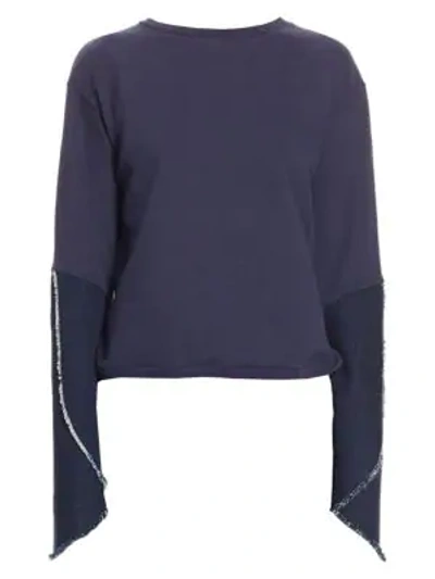 Shop Each X Other Bell-sleeve Cotton Sweatshirt In Navy