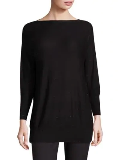 Shop Lela Rose Women's Sequin-embellished Boatneck Sweater In Black