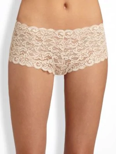 Shop Hanro Luxury Moments Lace Boyshorts In Skin