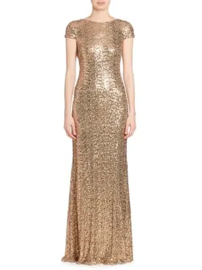 Shop Badgley Mischka Sequin Gown In Gold