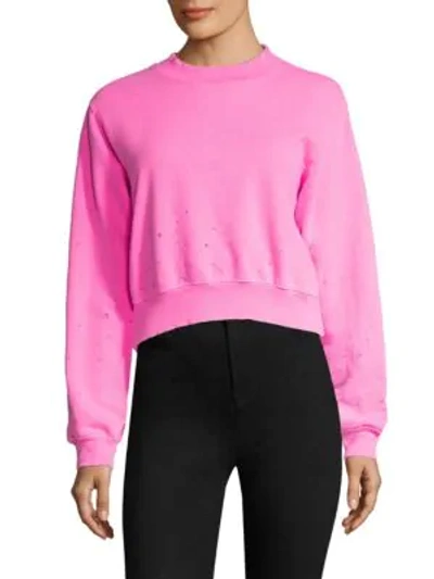 Shop Cotton Citizen Milan Cropped Crewneck Sweatshirt In Pink Destroyed