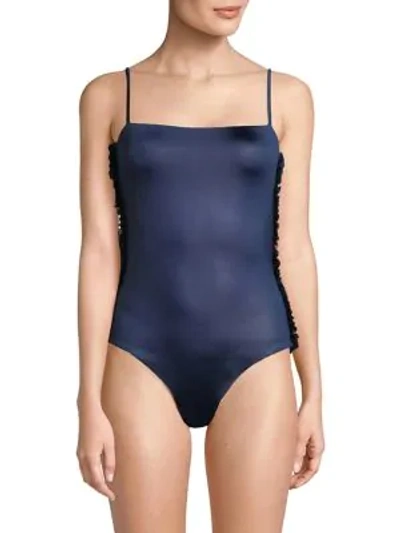 Shop Moré Noir One-piece Ruffle Swimsuit In Midnight Blue