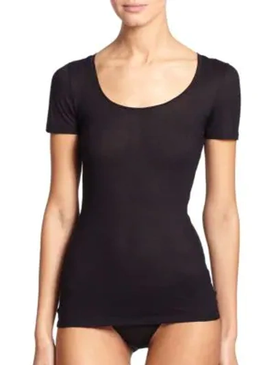 Shop Hanro Women's Ultralight Short-sleeve Top In Black