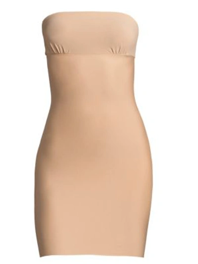 Shop Commando Two-faced Tech Strapless Slip Dress In Nude