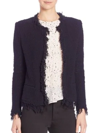 Shop Iro Shavani Fringe-trimmed Jacket In Navy