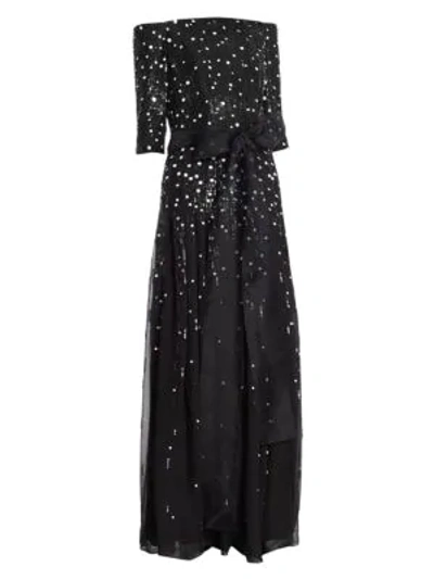 Shop Carolina Herrera Embellished Silk Gown In Black