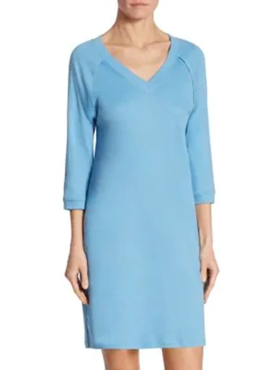 Shop Hanro Pure Essence Three-quarter Sleeve Gown In Sea Blue