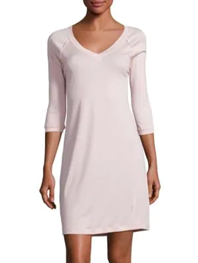 Shop Hanro Pure Essence Three-quarter Sleeve Gown In Rose