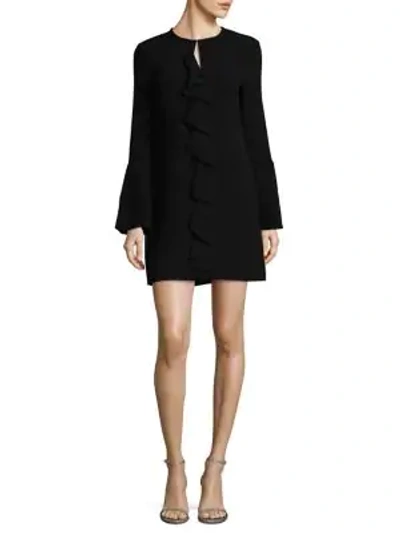 Shop Rachel Zoe Monner Ruffle-trimmed Bell-sleeve Shift Dress In Black