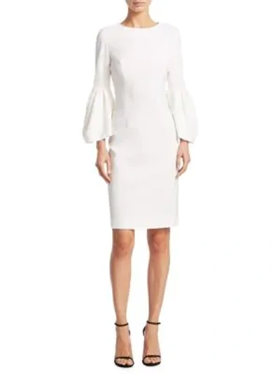 Shop Carolina Herrera Pleated Bell-sleeve Dress In White