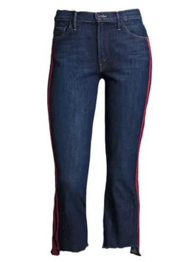 Shop Mother Insider High-rise Side Stripe Raw Hem Cropped Jeans In Speedracer
