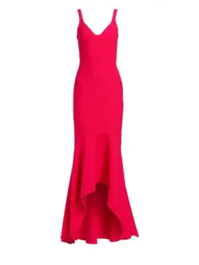 Shop Cinq À Sept Sade High-low Mermaid Gown In Camilla Red