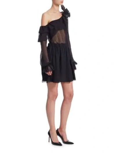 Shop Saint Laurent Silk Gathered Dress In Black