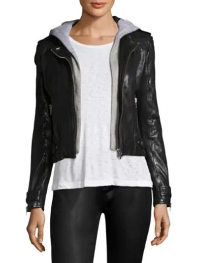 Shop Lamarque Leather Hoodie Jacket In Black