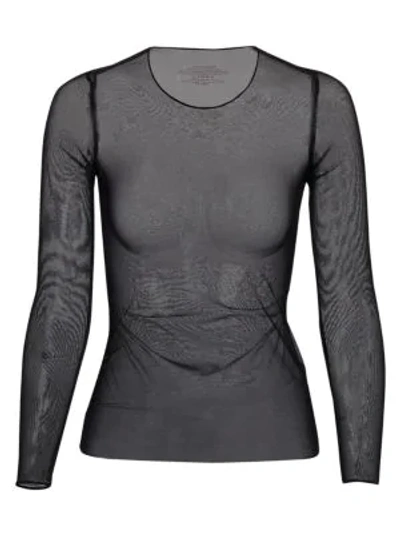 Shop Commando Mesh Long-sleeve Top In Black