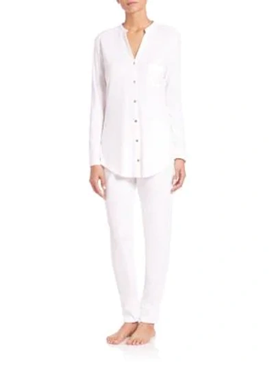 Shop Hanro Women's Pure Essence Cotton Pajamas In Off White
