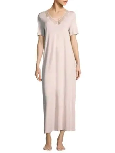 Shop Hanro Women's Valencia Lace-trimmed Cotton Gown In Crystal Pink