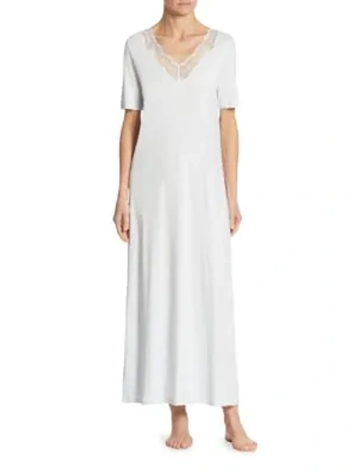 Shop Hanro Valencia Lace-trimmed Cotton Gown In White