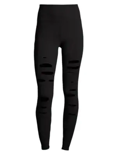 Shop Alo Yoga High-waist Ripped Warrior Leggings In Black