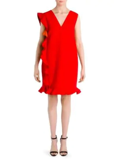 Shop Msgm Side Ruffle Shift Dress In Red