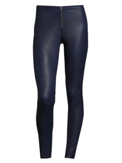 Shop Alice And Olivia Front-zip Leather Legging In Navy