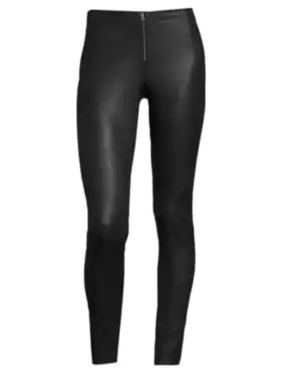 Shop Alice And Olivia Women's Front-zip Leather Leggings In Black