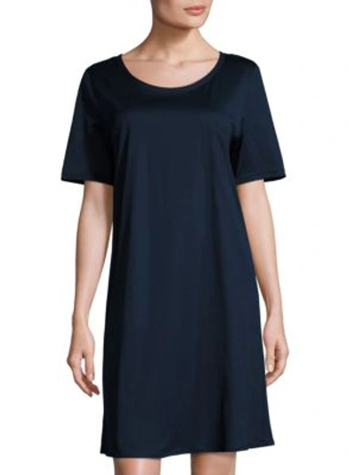 Shop Hanro Cotton Deluxe Short Sleeve Gown In Deep Midnight