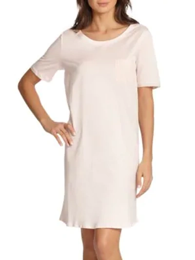 Shop Hanro Cotton Deluxe Short Sleeve Gown In Tender Rose