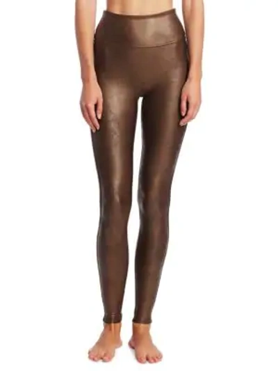 Shop Spanx Faux Leather Shaping Leggings In Bronze Met