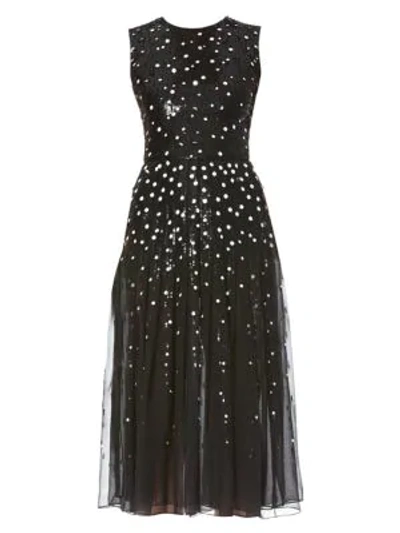 Shop Carolina Herrera Silk Sequin Embellished Dress In Black