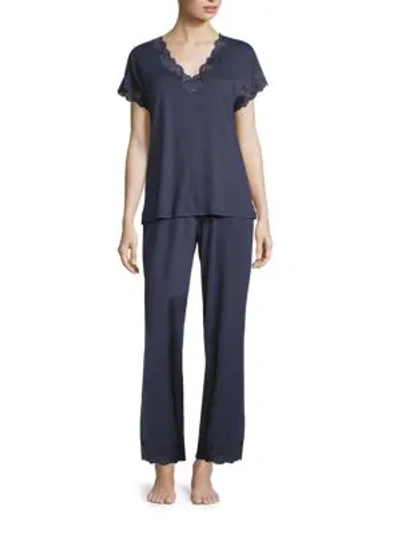 Shop Natori Sleepwear Women's Zen Floral Pajama Set In Night Blue