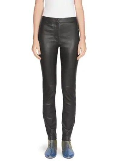 Shop Loewe Solid Leather Leggings In Black