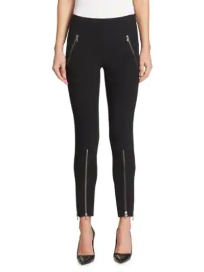Shop Moschino Jersey Cropped Zip Pants In Black