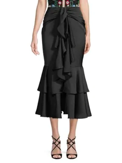 Shop Patbo Ruffle Midi Skirt In Black