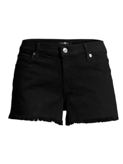 Shop 7 For All Mankind Mid-rise Cut-off Denim Shorts In Black
