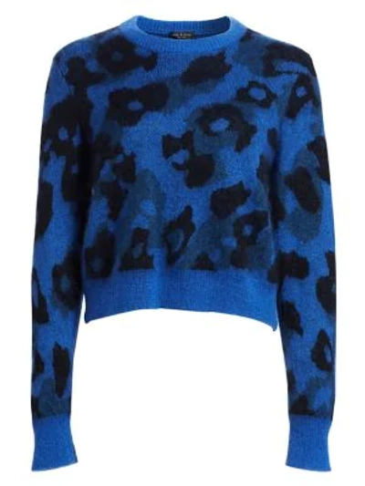 Shop Rag & Bone Leopard Print Boxy Knit Sweater In Bright Blue