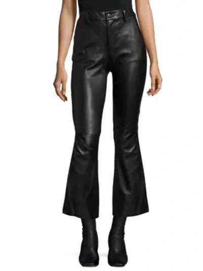 Shop Helmut Lang Leather Crop Flared Pants In Black