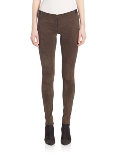 Shop Alice And Olivia Suede Legging Pants In Chocolate